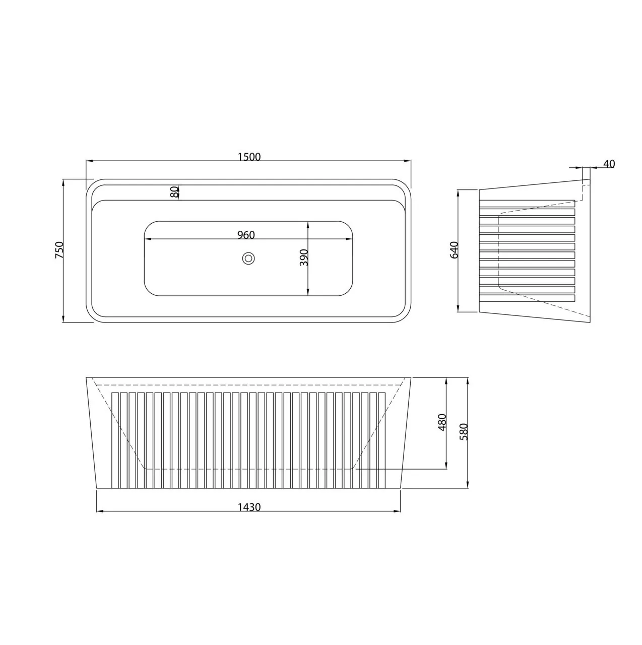 картинка Ванна отдельностоящая Grossman GR-28021 Cristal 150x75x58 