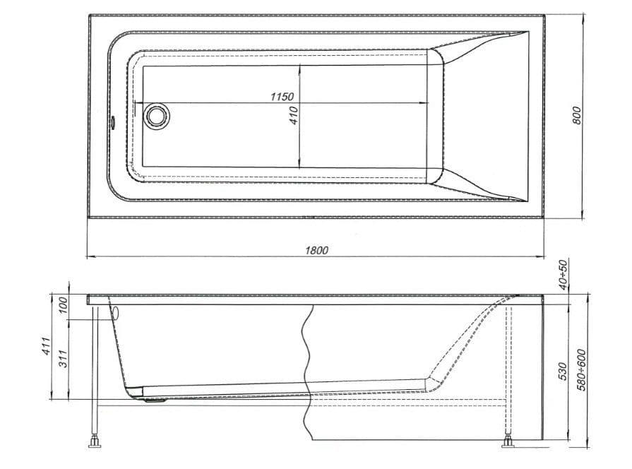 картинка Акриловая ванна Aquanet Bright 180x80 с каркасом 