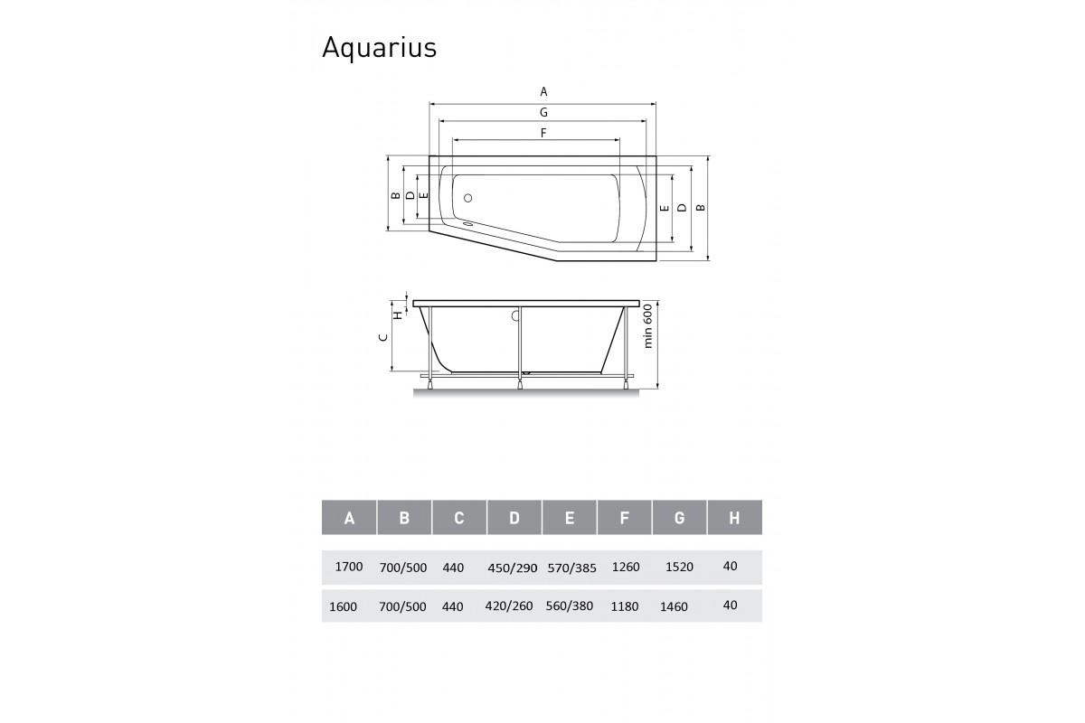 картинка Акриловая ванна Relisan Aquarius L 160х70х50 с каркасом 