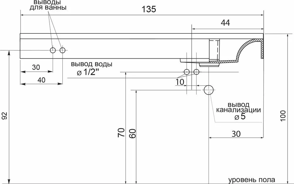 картинка Раковина Цвет и Стиль Кулибинка 135 правая с вкладышем 